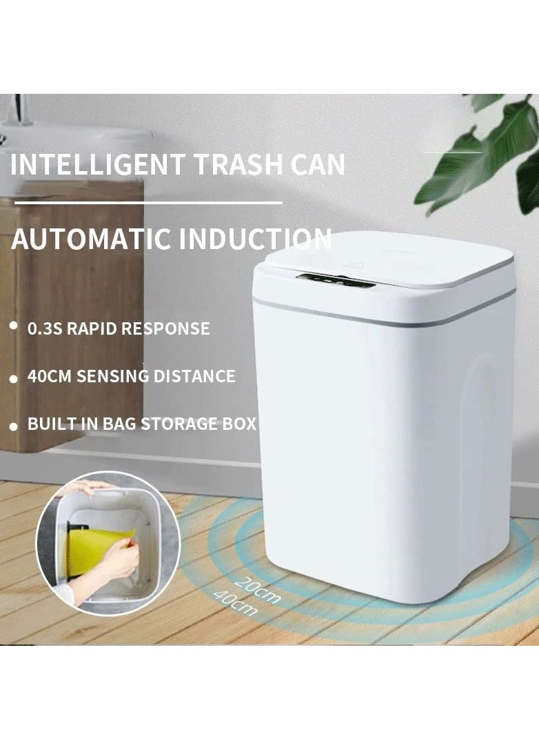 Generic Intelligent Trash Can Automatic Sensor Dustbin Battery Version 16L Smart Sensor Electric Waste Bin Home Trash Can for Kitchen Bathroom Garbage with 50 pieces trash bags (White)  - Image 5