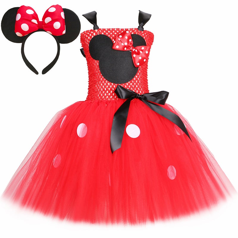 Girls Mickey And Minnie Princess Tutu Skirt Children'S Polka Dot Mesh Dress Cartoon Animation Performance Dress - Image 2