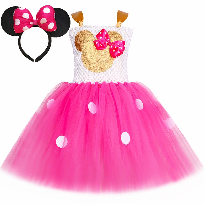 Girls Mickey And Minnie Princess Tutu Skirt Children'S Polka Dot Mesh Dress Cartoon Animation Performance Dress - Image 4
