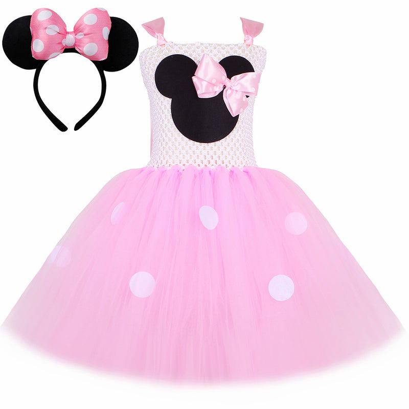 Girls Mickey And Minnie Princess Tutu Skirt Children'S Polka Dot Mesh Dress Cartoon Animation Performance Dress - Image 3