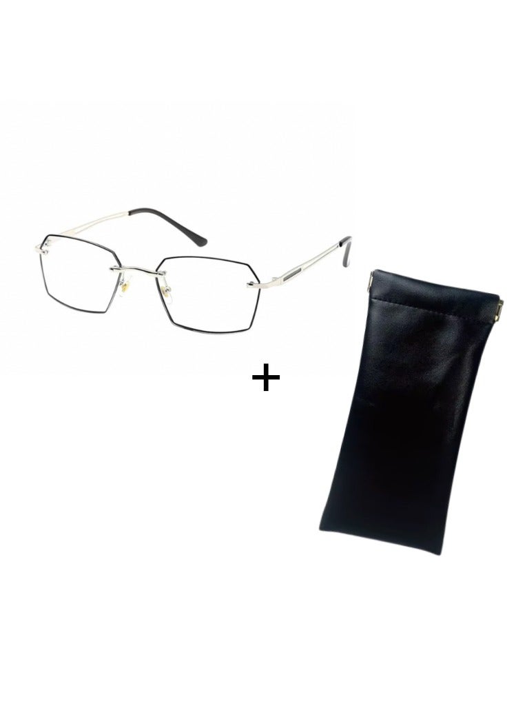 Booma Opticals KRIS + 1.00 Reading Glasses + Case OFFER: Rimless Optical Prescription Glasses. & PREMIUM High -End Soft Glasses CASE - Black - Bundle OFFER! - Image 1
