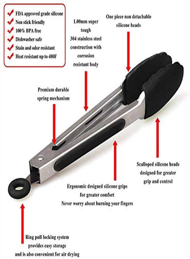 joyzzz ملقط طعام مقاوم للحرارة العالية من السيليكون مقاس 7 و9 و12 بوصة، مناسب للشواء والخبز وشرائح اللحم المشوية وما إلى ذلك - Image 3