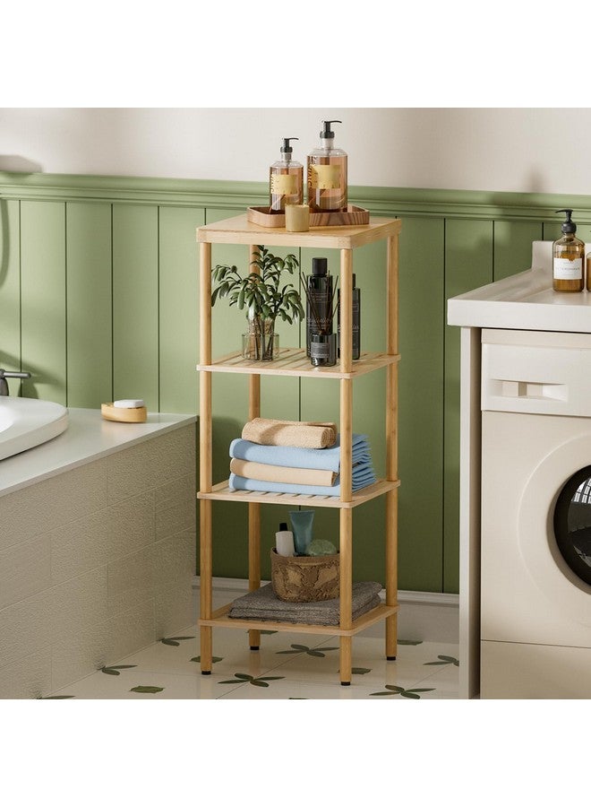 أمازيرباث رف حمام من الخيزران من AmazerBath، رف تخزين حمام من 4 طبقات، رف تخزين متعدد الوظائف لغرفة المعيشة وغرفة النوم والمطبخ، موفر للمساحة - Image 4
