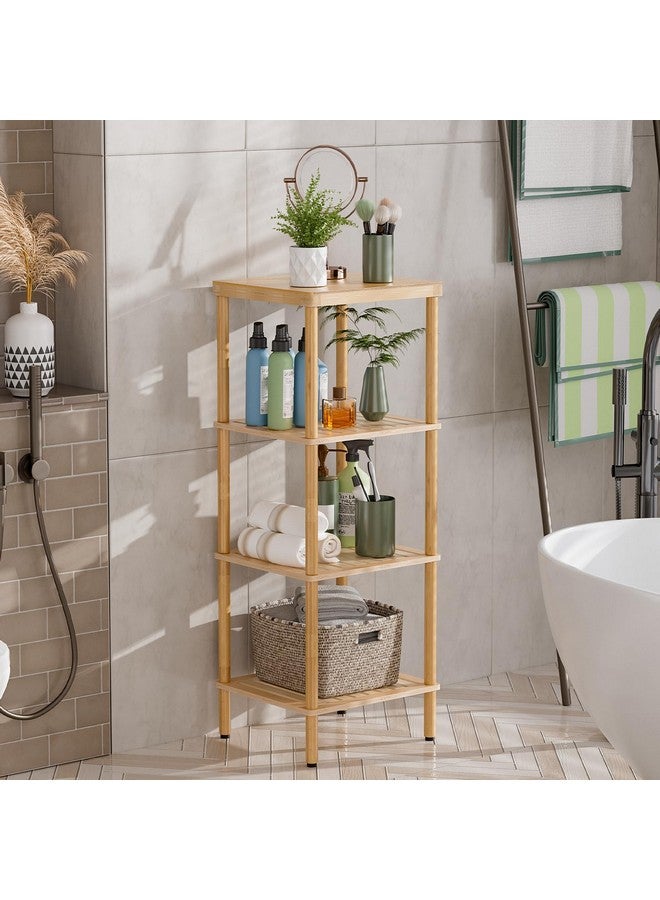 أمازيرباث رف حمام من الخيزران من AmazerBath، رف تخزين حمام من 4 طبقات، رف تخزين متعدد الوظائف لغرفة المعيشة وغرفة النوم والمطبخ، موفر للمساحة - Image 5