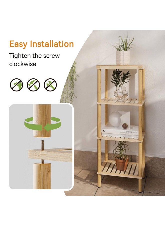 أمازيرباث رف حمام من الخيزران من AmazerBath، رف تخزين حمام من 4 طبقات، رف تخزين متعدد الوظائف لغرفة المعيشة وغرفة النوم والمطبخ، موفر للمساحة - Image 2