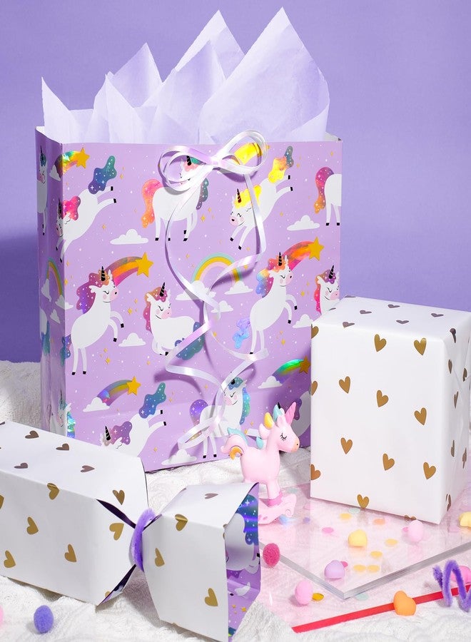 LaRibbons Reversible Unicorn Wrapping Paper with Foil Design, 17 Inch x 33 Feet - Purple Unicorn Gift Wrap with Gold Hearts for Girls Birthday, Baby Shower, Kids Party - Image 3
