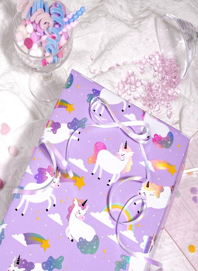 LaRibbons Reversible Unicorn Wrapping Paper with Foil Design, 17 Inch x 33 Feet - Purple Unicorn Gift Wrap with Gold Hearts for Girls Birthday, Baby Shower, Kids Party - Image 5