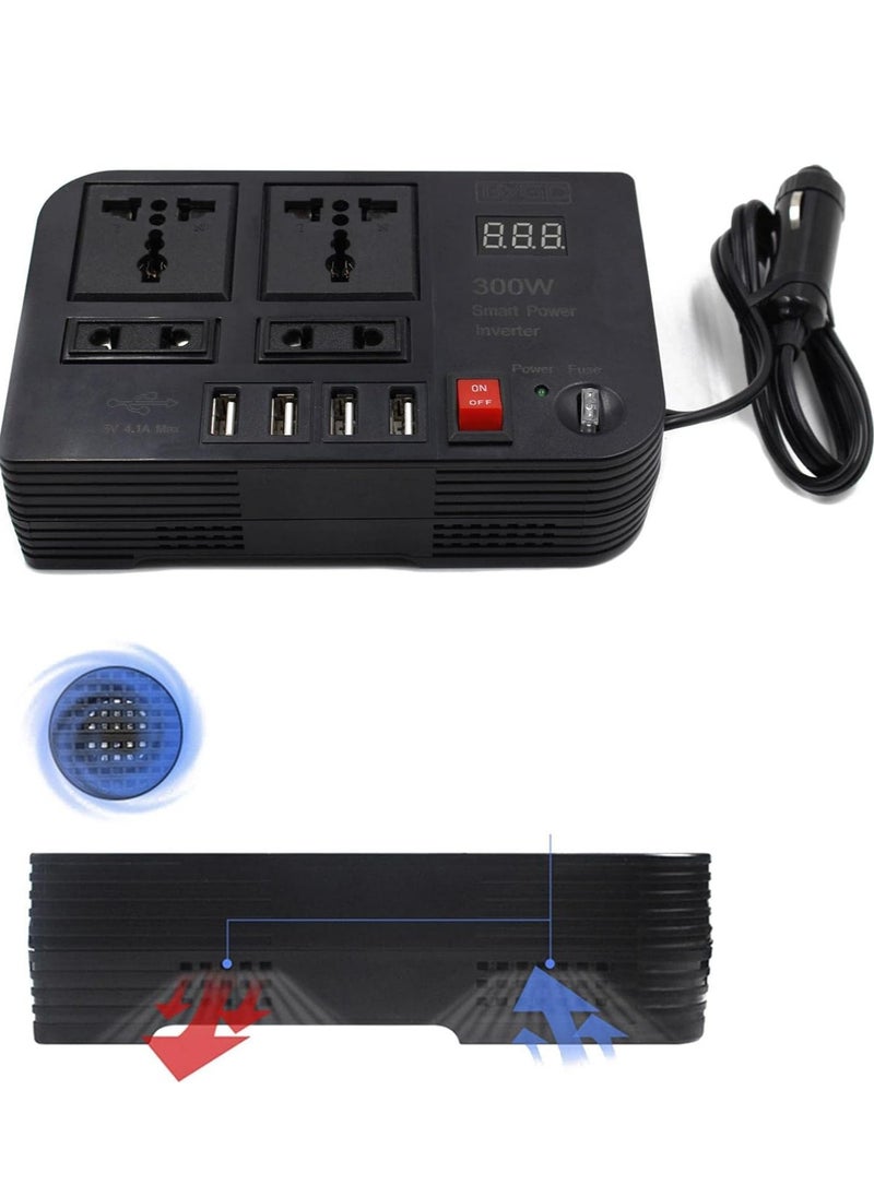ELTRAZONE Never Run Out of Power Again: 300W Car Inverter Converts 12V/24V DC to 220V AC with Quick Charge USB Ports  - Image 1