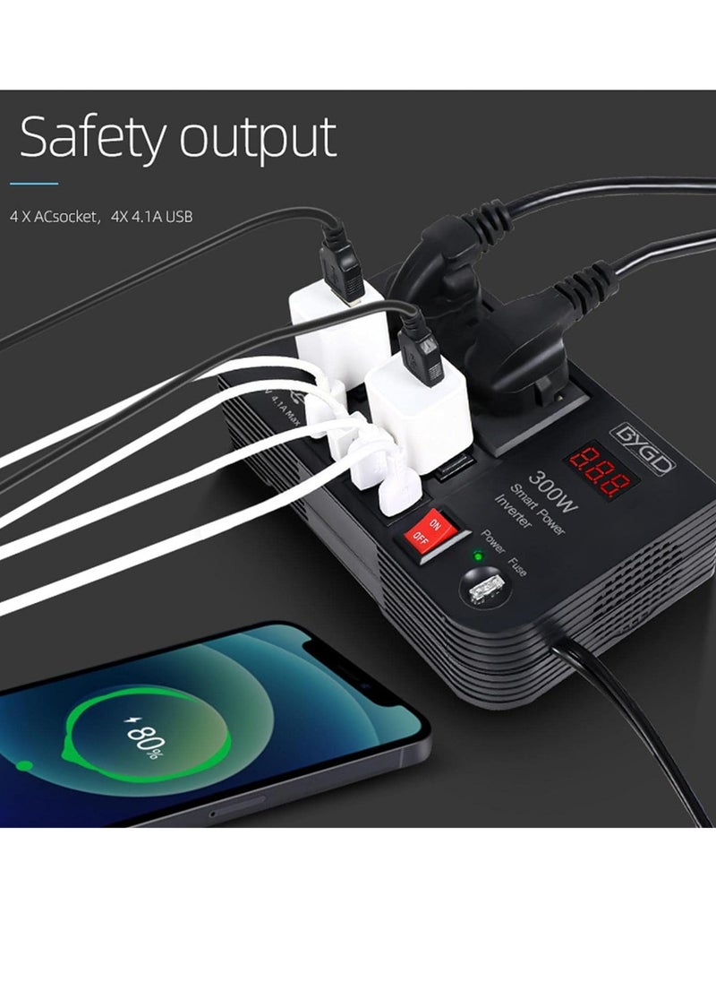 ELTRAZONE Never Run Out of Power Again: 300W Car Inverter Converts 12V/24V DC to 220V AC with Quick Charge USB Ports  - Image 3