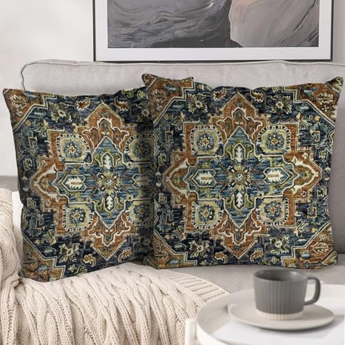 BUAEL Boho Throw Pillow Covers 20x20 inch Set of 2Bohemian Vintage Carpet Pattern Antique Ethnic Decor Double Sided Pattern Cushion Cover Soft Pillow Case Living Sofa Room Bed Square Pillow Cover - Image 1