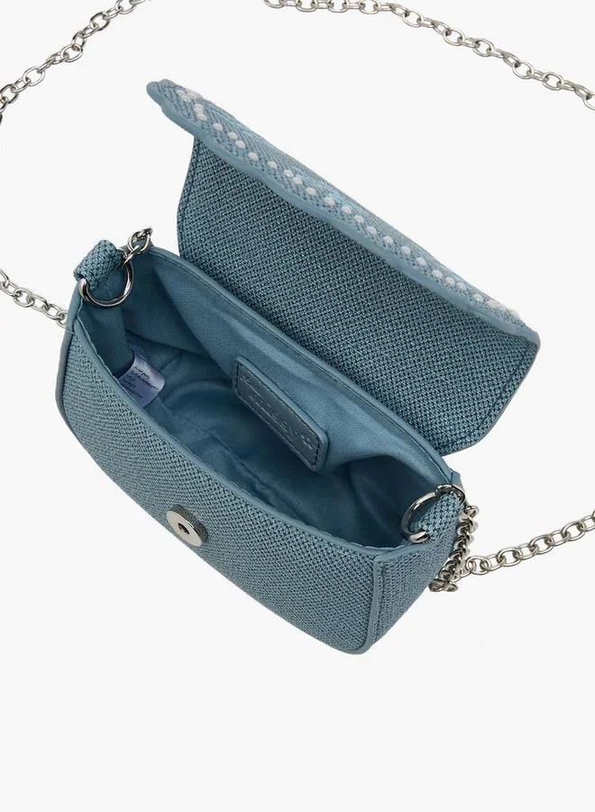 Little Missy Blue Embroidered Crossbody Bag with Chain Strap Ramadan Collection for Women | Best Price UAE