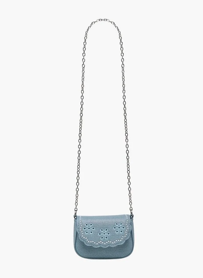 Little Missy Blue Embroidered Crossbody Bag with Chain Strap Ramadan Collection for Women | Best Price UAE