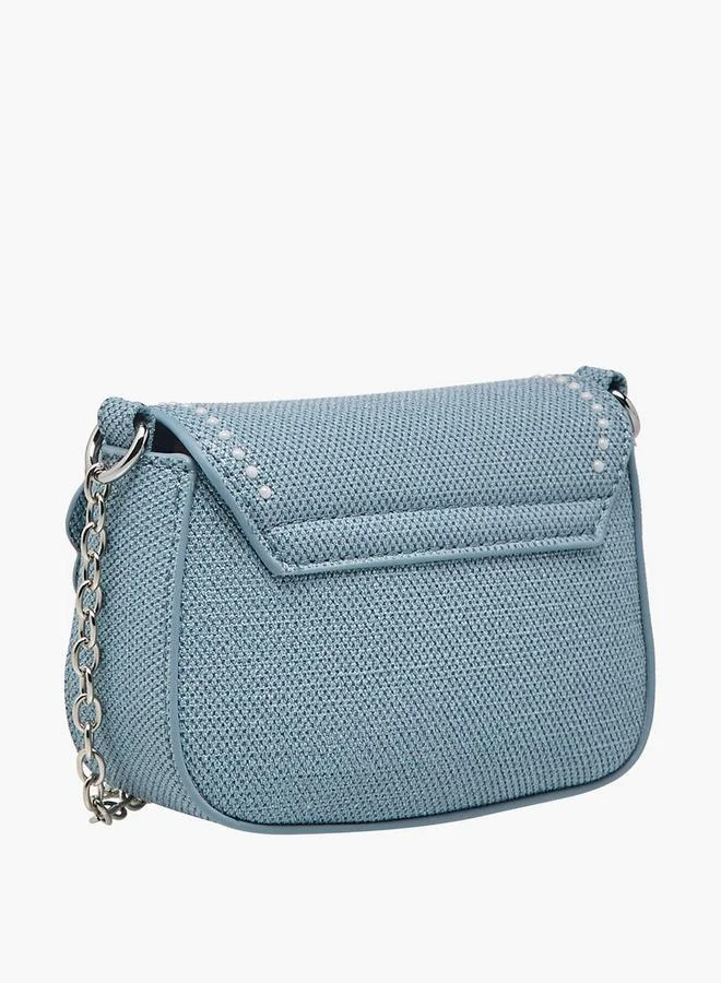 Little Missy Blue Embroidered Crossbody Bag with Chain Strap Ramadan Collection for Women | Best Price UAE