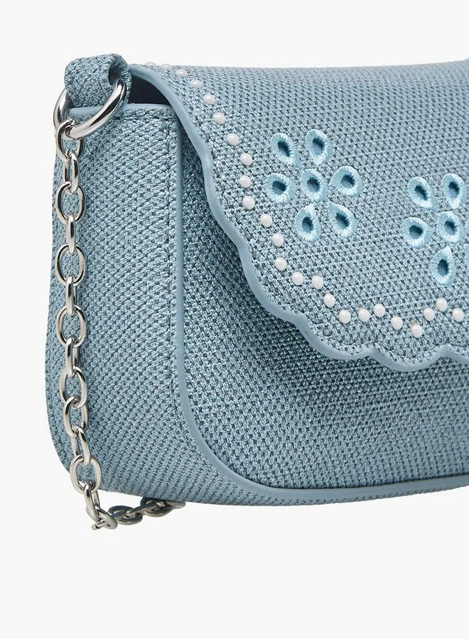 Little Missy Blue Embroidered Crossbody Bag with Chain Strap Ramadan Collection for Women | Best Price UAE