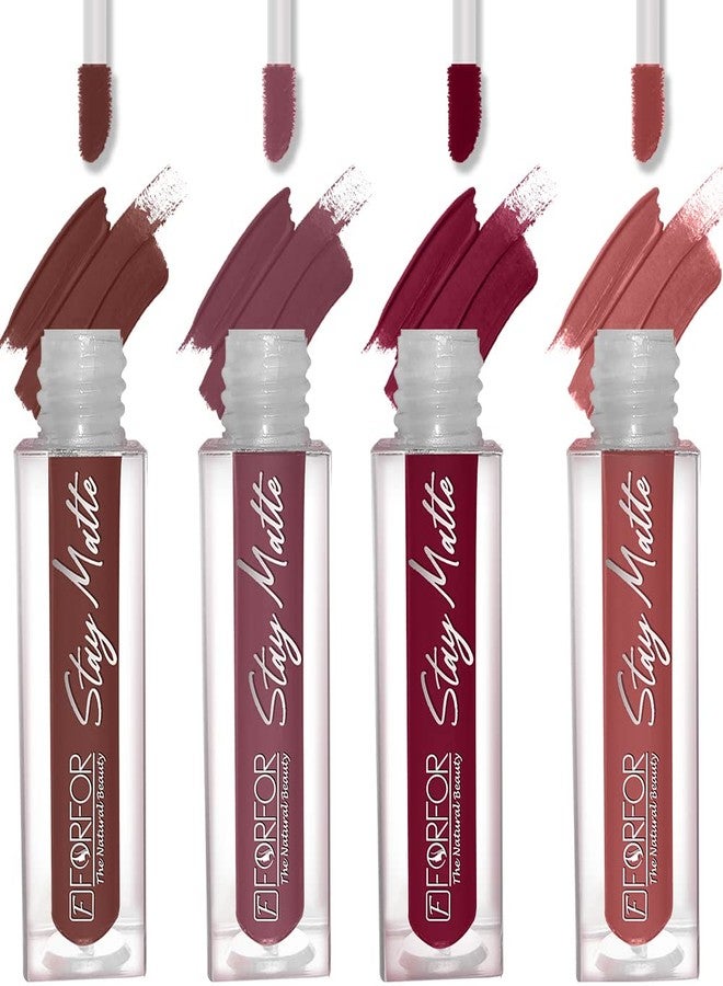 FORFOR® Stay Matte Long Lasting Mini Liquid Lipstick Waterproof Combo of 4 (Coco Brown, Mauve, Peach Nude, Bridal Maroon) - Image 1