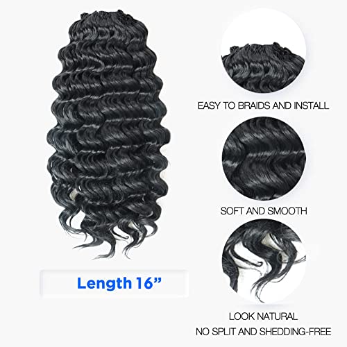 ToyoTree Ocean Wave Crochet Hair - 16 Inch 8 Packs Natural Black Mid-Length Curly Deep Wave Crochet Hair, Synthetic Ocean Wave Braiding Hair Extensions (16 Inch,1B-8P) - Image 3