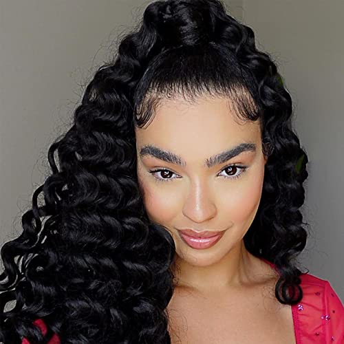 ToyoTree Ocean Wave Crochet Hair - 16 Inch 8 Packs Natural Black Mid-Length Curly Deep Wave Crochet Hair, Synthetic Ocean Wave Braiding Hair Extensions (16 Inch,1B-8P) - Image 1