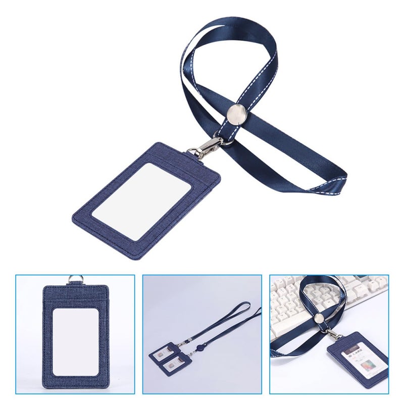 3 Pcs Pu Card Holders with Detachable Navy Blue Lanyards for Work School Office Use - Image 5