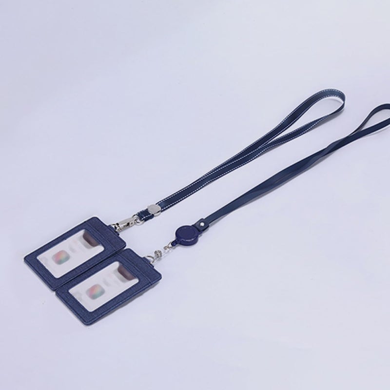 3 Pcs Pu Card Holders with Detachable Navy Blue Lanyards for Work School Office Use - Image 4