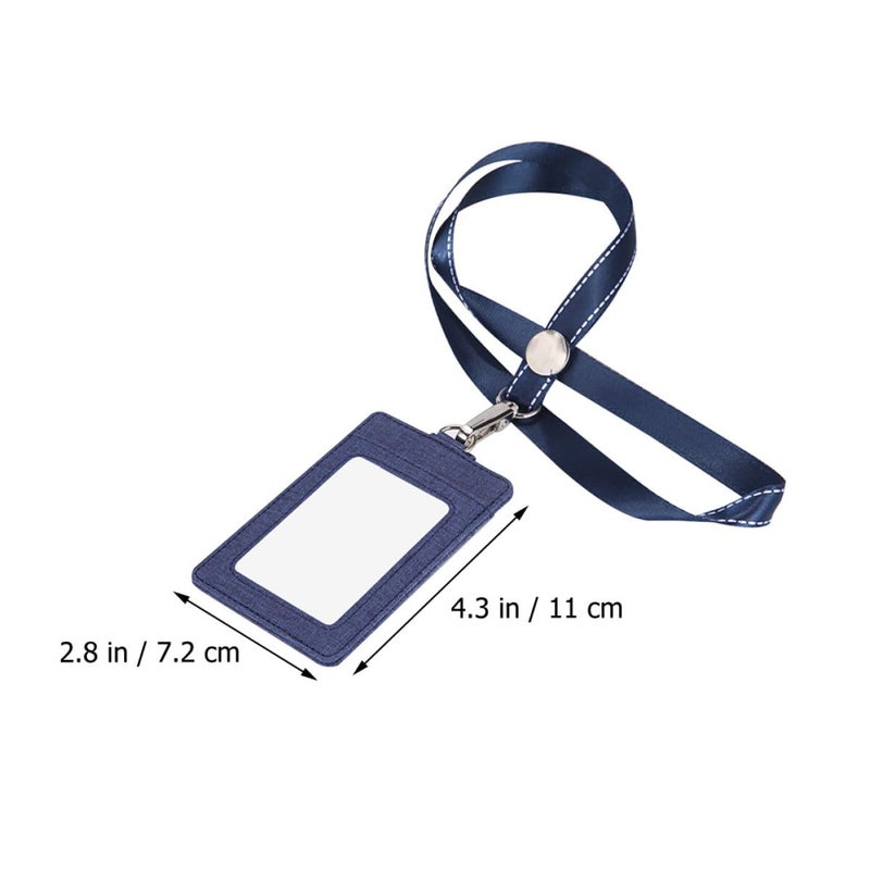 3 Pcs Pu Card Holders with Detachable Navy Blue Lanyards for Work School Office Use - Image 3