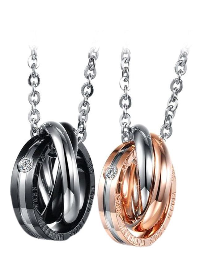 NIBEMINENT 2-Piece Stainless Steel Double Ring Pendant Necklace