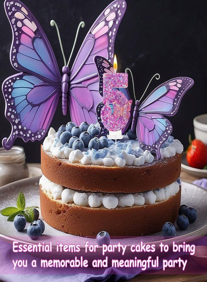 Zlongron Number 5 Candle, Pink Butterfly with Sequins Birthday Cake Candle, Butterfly Decorations for Birthday, Suitable for Girls' Birthdays, Parties, Anniversaries Butterfly Cake Decorations (Pink5 - Image 4