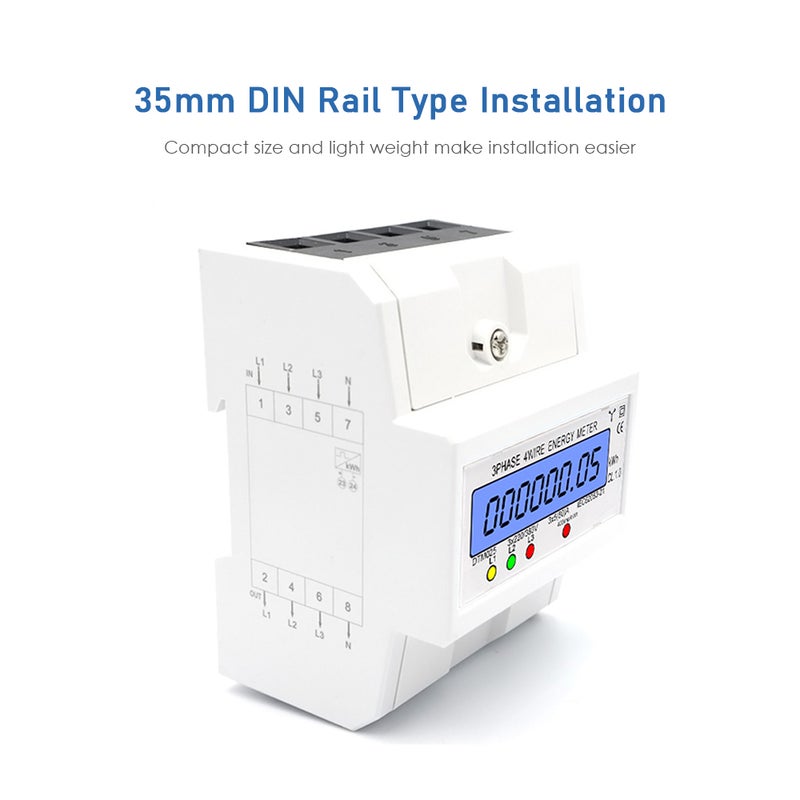 Digital Energy Meter 3 Phase 4 Wire - High Accuracy Backlight LCD Display Electric Energy Meter for Industrial Commercial Power Consumption Measurement - Image 5