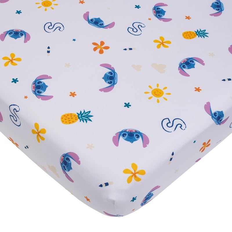 NoJo Disney S is for Stitch 2 Piece Toddler Sheet Set  Fitted Bottom Sheet and Pillowcase Blue Pink Yellow White - Image 3