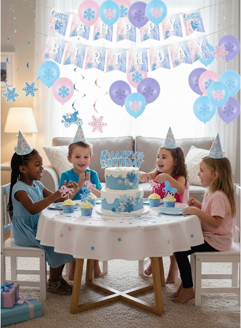 Super ZYouth Frozen Birthday Party Supplies Set, 64PCS Decorations Kit with Banner, Balloons, Cupcake Toppers, Cake Topper & Hanging Swirls for Kids Girls Birthday Party - Image 5