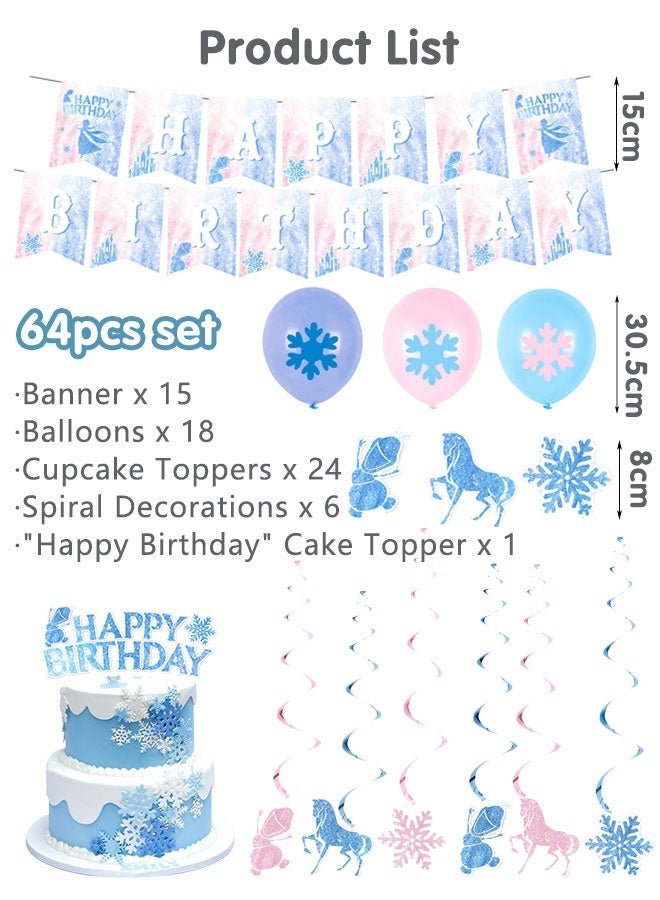 Super ZYouth Frozen Birthday Party Supplies Set, 64PCS Decorations Kit with Banner, Balloons, Cupcake Toppers, Cake Topper & Hanging Swirls for Kids Girls Birthday Party - Image 2