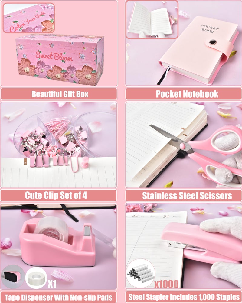 LXEVIHK 21Pcs Pink Desk Organizers and Accessories With Mesh Desk Organizer and 360Â°Rotating Pen Holder and a Lot of Office Pink Office Supplies Beautifully Presented in a Gift Box - Image 5