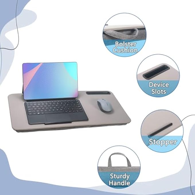 rayihni LAP DESK, PORTABLE LAPTOP DESK FITS UP TO 16Â€Œ LAPTOPS, WITH TABLET SLOT, BUILT-IN CUSHION, GREAT FOR HOME & OFFICE,LAP DESK FOR LAPTOP,LAP DESK WITH CUSHION (GRAY, LARGE) - Image 3