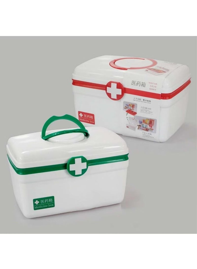 Green Tiger Large Capacity Portable Medicine Box & First Aid Organizer - Dual Layer Storage with Divided Compartments