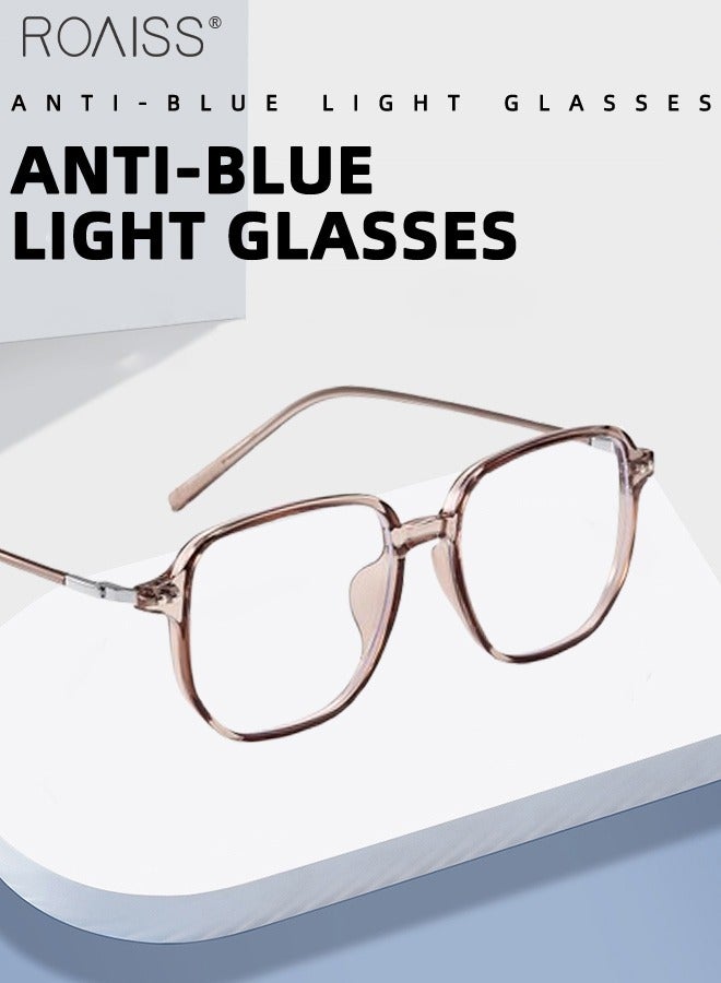 رويس نظارات حجب الضوء الأزرق، فلتر الضوء الأزرق، نظارات قراءة الكمبيوتر، الألعاب، الهواتف التلفزيونية، نظارات مربعة أنيقة مضادة لإجهاد العين والصداع للرجال والنساء، بني شفاف 52 مم - Image 4