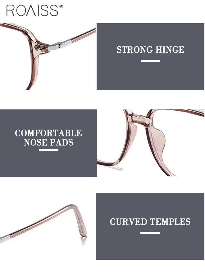 رويس نظارات حجب الضوء الأزرق، فلتر الضوء الأزرق، نظارات قراءة الكمبيوتر، الألعاب، الهواتف التلفزيونية، نظارات مربعة أنيقة مضادة لإجهاد العين والصداع للرجال والنساء، بني شفاف 52 مم - Image 3