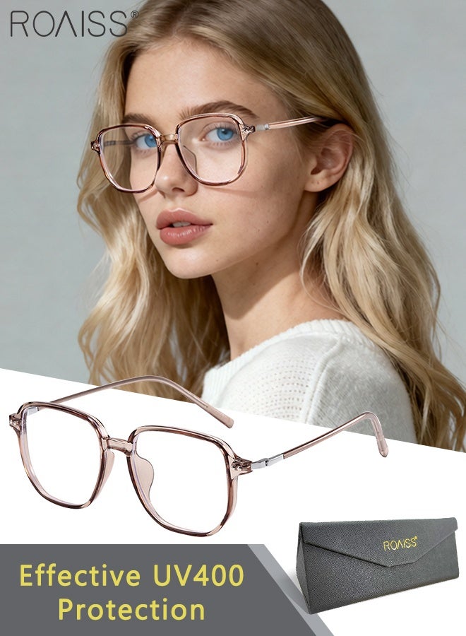 رويس نظارات حجب الضوء الأزرق، فلتر الضوء الأزرق، نظارات قراءة الكمبيوتر، الألعاب، الهواتف التلفزيونية، نظارات مربعة أنيقة مضادة لإجهاد العين والصداع للرجال والنساء، بني شفاف 52 مم - Image 1