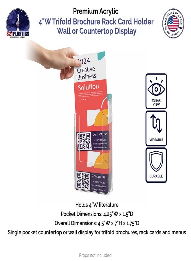 Marketing Holders Brochure Holder Tall Display 4 Inches Wall Mount or Countertop TriFold Folded Flyers Maps Menus Clear Acrylic Organizer - Image 2