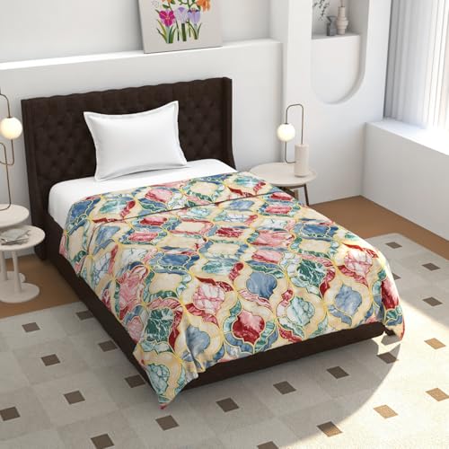 TIB® 140 GSM Soft Glace Cotton Duvet Cover Single Bed II Razai Cover II Quilt Cover II Dohar Cover for Single Bed with Zipper. (Pink & Beige, Single) - Image 1