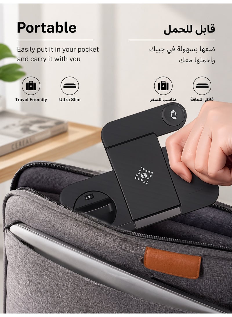 6 in 1 Wireless charger, Foldable MagSafe Charging Station for iPhone 17/16/15/14 Series, Apple Watch 11/10/9/8/7/Ultra,SE, AirPods Pro 2, Rotatable Type-C for Android device, Lightning Adapters, USB PD Power 15W Output, Qi Certified, Strong Magnetic - Image 4