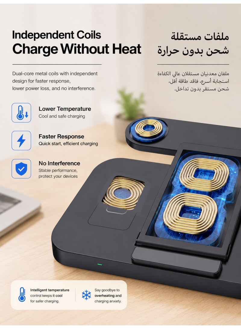 6 in 1 Wireless charger, Foldable MagSafe Charging Station for iPhone 17/16/15/14 Series, Apple Watch 11/10/9/8/7/Ultra,SE, AirPods Pro 2, Rotatable Type-C for Android device, Lightning Adapters, USB PD Power 15W Output, Qi Certified, Strong Magnetic - Image 5