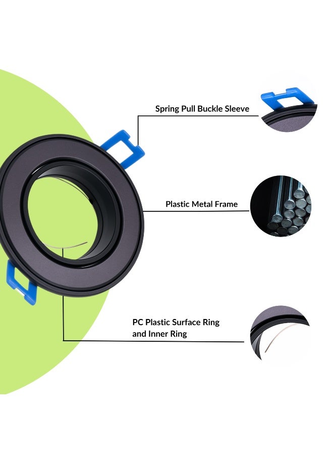 alfriday AL FRIDAY Recessed Spotlight Trim Ring 6-Pack | Round Aluminum Downlight Frame | Matte Black Finish | Twist-Lock GU10/MR16 Compatible | 85mm Cut-Out for Ceiling Spotlights - Image 2