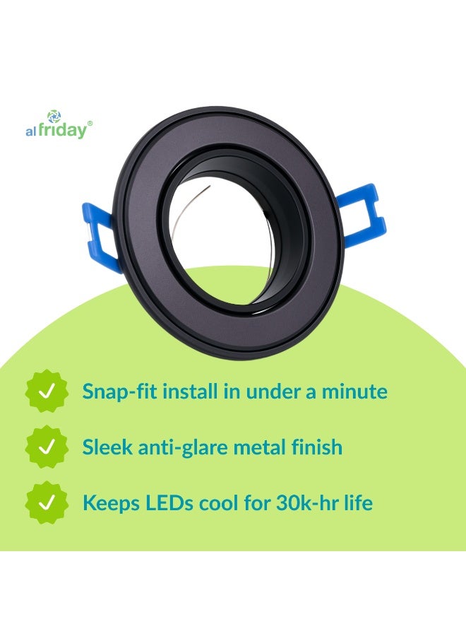 alfriday AL FRIDAY Recessed Spotlight Trim Ring 6-Pack | Round Aluminum Downlight Frame | Matte Black Finish | Twist-Lock GU10/MR16 Compatible | 85mm Cut-Out for Ceiling Spotlights - Image 4