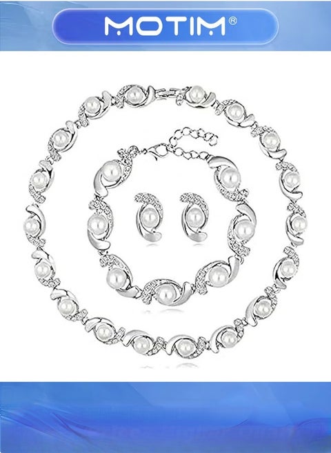 3 set Pearl Jewelry Set for Women Necklace Bracelets and Earrings Designed exclusively for Women Wedding Anniversary Birthday Gifts