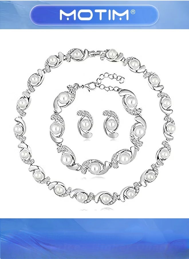 Motim 3 set Pearl Jewelry Set for Women Necklace Bracelets and Earrings Designed exclusively for Women Wedding Anniversary Birthday Gifts  - Image 1
