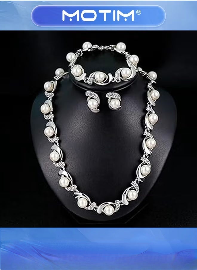 Motim 3 set Pearl Jewelry Set for Women Necklace Bracelets and Earrings Designed exclusively for Women Wedding Anniversary Birthday Gifts  - Image 2