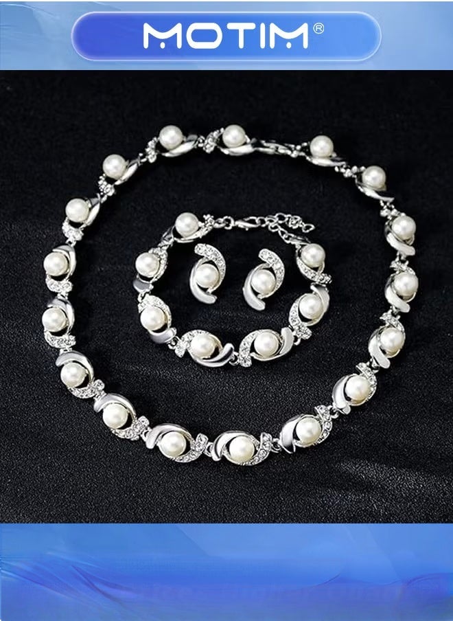 Motim 3 set Pearl Jewelry Set for Women Necklace Bracelets and Earrings Designed exclusively for Women Wedding Anniversary Birthday Gifts  - Image 3