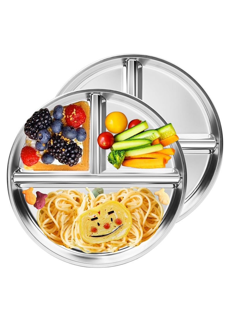 يلا جوي الفولاذ المقاوم للصدأ أطفال لوحات، 9 "حصة لوحة التحكم لوحات مقسمة للبالغين مع 3 مقصورة، لا يمكن كسر لوحات العشاء، مقسمة علبة الأغذية الفولاذ المقاوم للصدأ لوحة للبالغين والأطفال، التخييم (2pcs) - Image 1