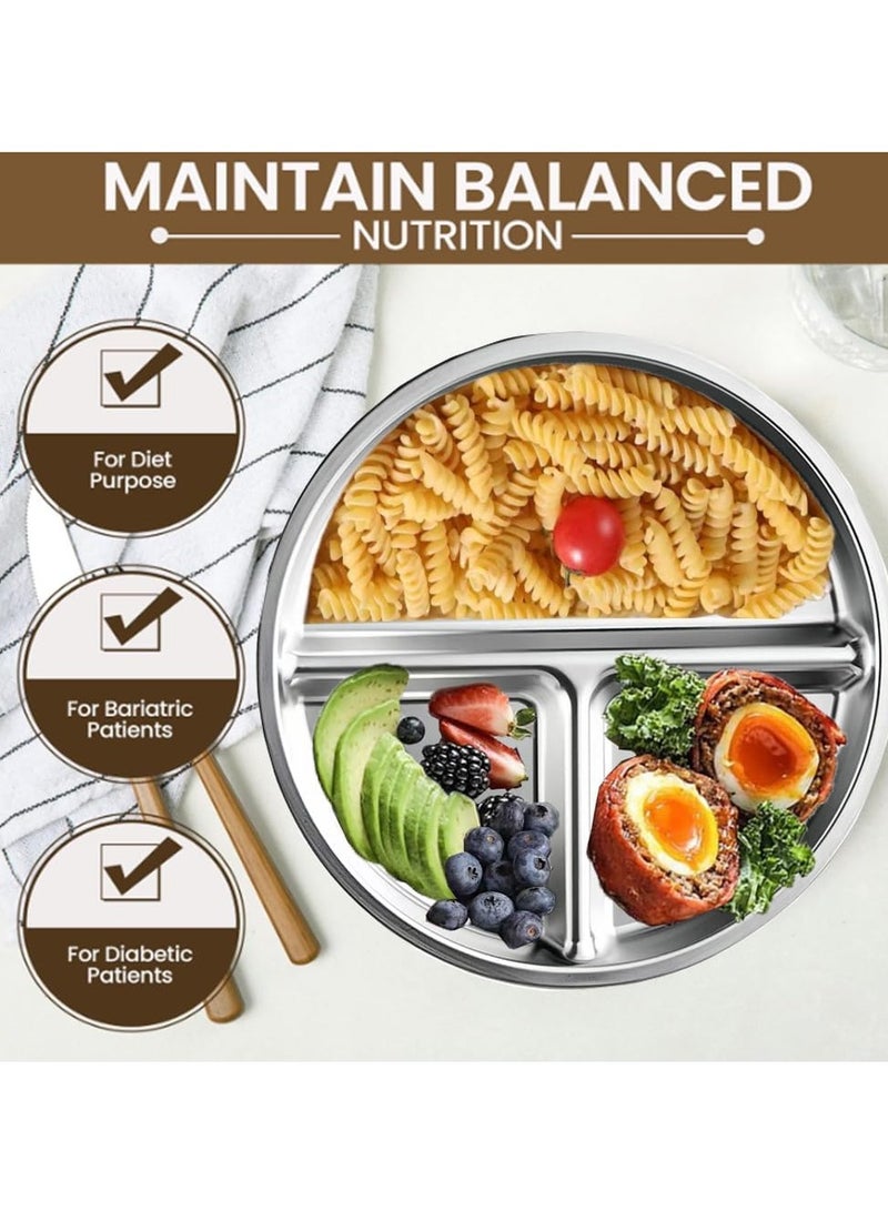 يلا جوي الفولاذ المقاوم للصدأ أطفال لوحات، 9 "حصة لوحة التحكم لوحات مقسمة للبالغين مع 3 مقصورة، لا يمكن كسر لوحات العشاء، مقسمة علبة الأغذية الفولاذ المقاوم للصدأ لوحة للبالغين والأطفال، التخييم (2pcs) - Image 2