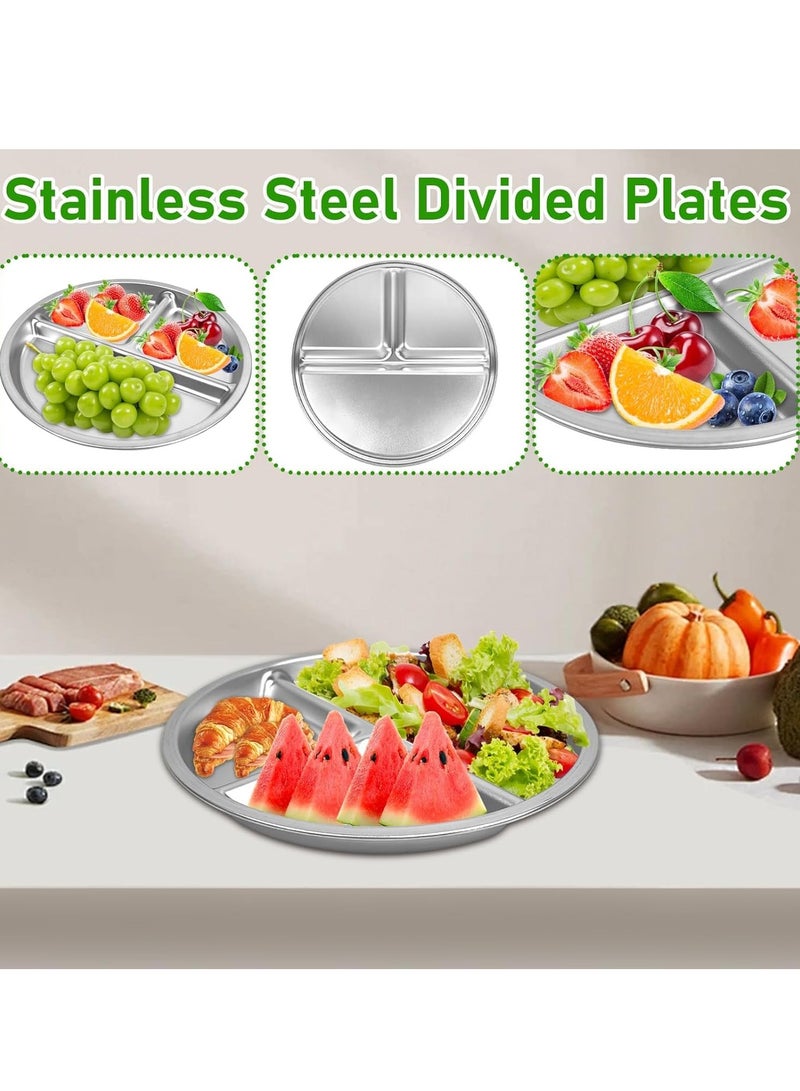 يلا جوي الفولاذ المقاوم للصدأ أطفال لوحات، 9 "حصة لوحة التحكم لوحات مقسمة للبالغين مع 3 مقصورة، لا يمكن كسر لوحات العشاء، مقسمة علبة الأغذية الفولاذ المقاوم للصدأ لوحة للبالغين والأطفال، التخييم (2pcs) - Image 3