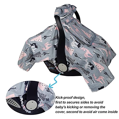 ICOPUCA Car Seat Covers for Babies Unisex Newborn, Carseat Cover Girls/boy with Handle Cushion, Suit Spring Autumn Winter, Deer, Cotton & White Minky; - Image 5